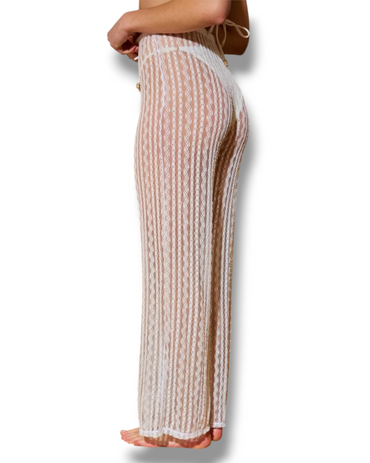 Pantalon de plage femme blanc transparent