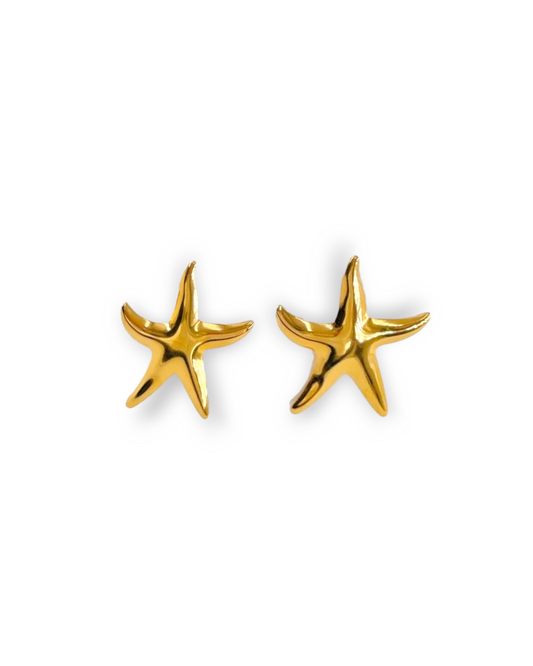 Boucles d'Oreilles Etoiles de Mer Acier Inoxydable Doré
