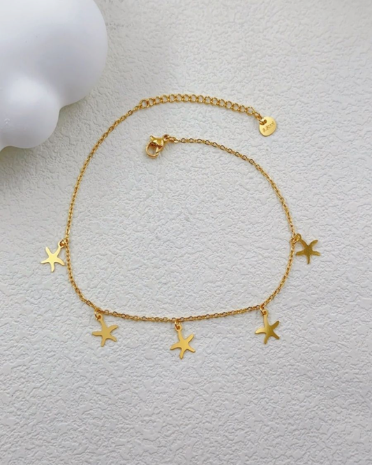Chaine de Cheville Acier Inoxydable Etoiles de Mer