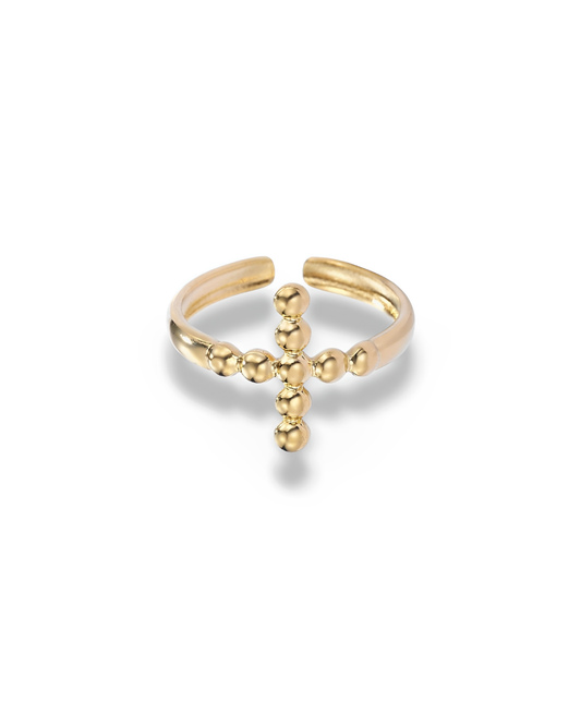 Bague croix ajustable acier inoxydable doré