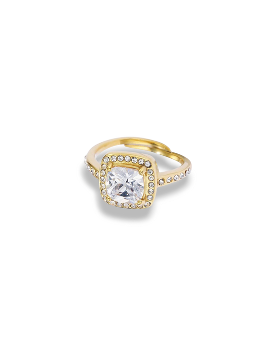 bague solitaire en acier inoxydable dore