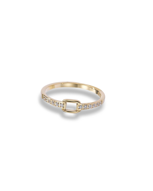 bague acier inoxydable dore serti de zirconium