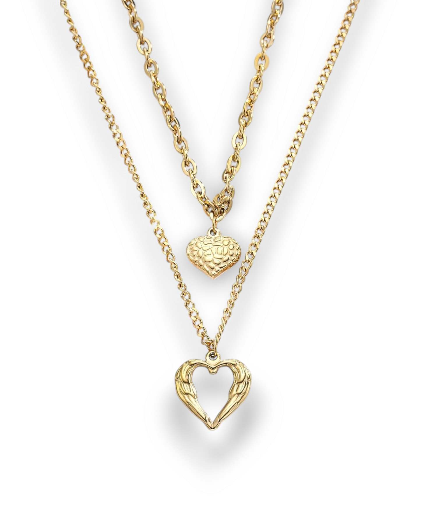 colliers en acier inoxydable dore et pendentifs coeurs