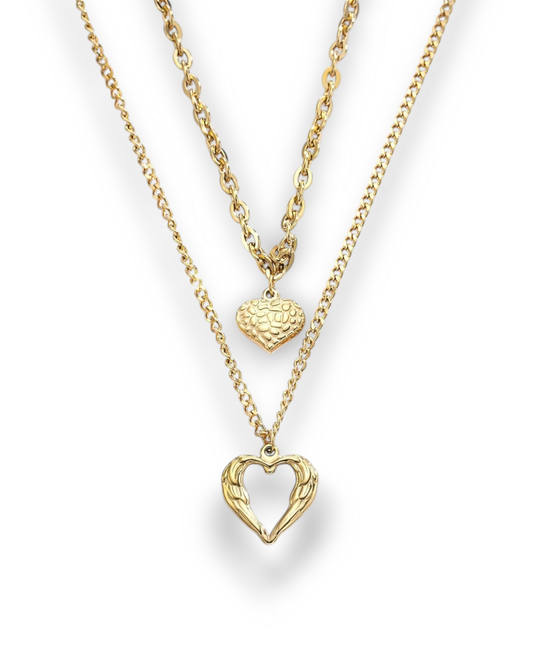 colliers en acier inoxydable dore et pendentifs coeurs