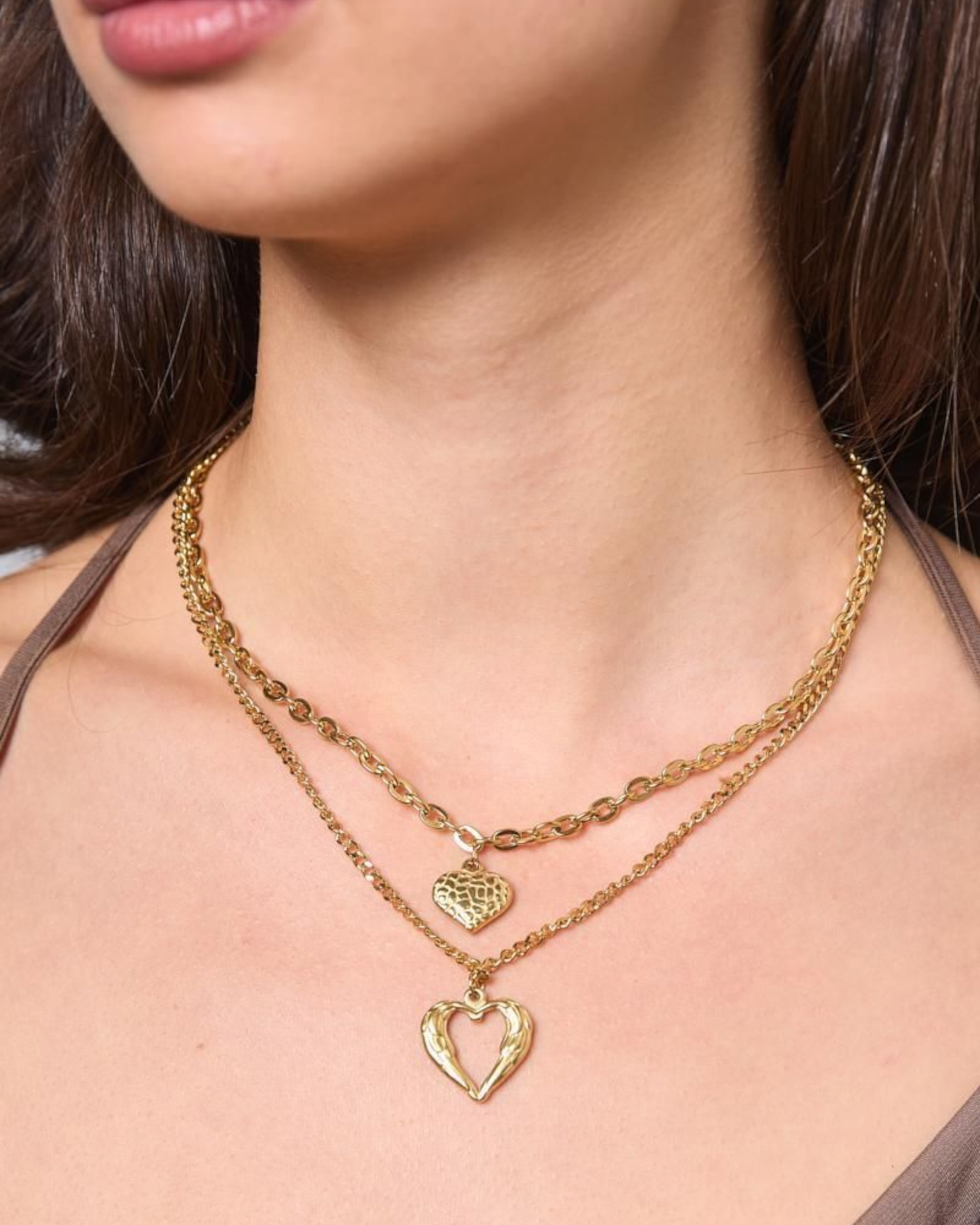 colliers en acier inoxydable dore et pendentifs coeurs