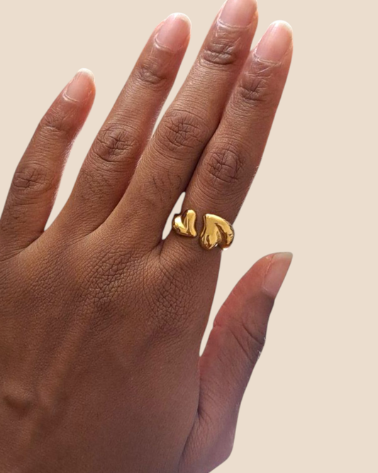 Bague ouverte duo de cœurs en acier inoxydable doré