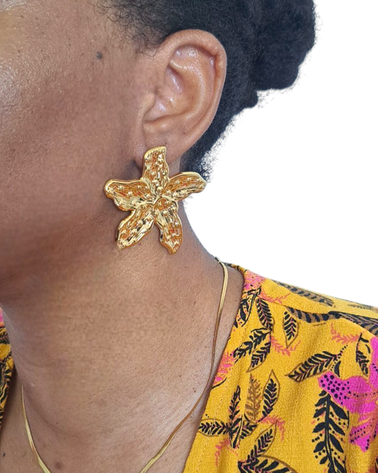 Boucles D'oreilles FLORA - Fleurs En Acier Inoxydable Doré
