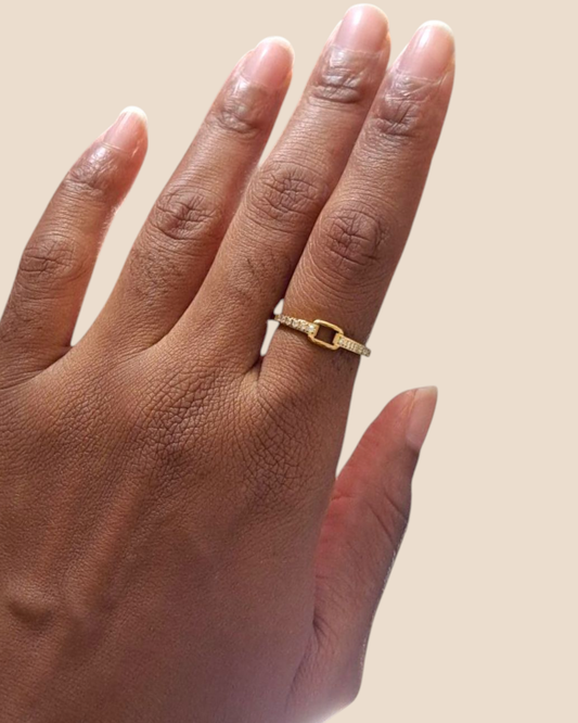 Bague HARMONIE - Acier Inoxydable Doré Sertie De Zirconium