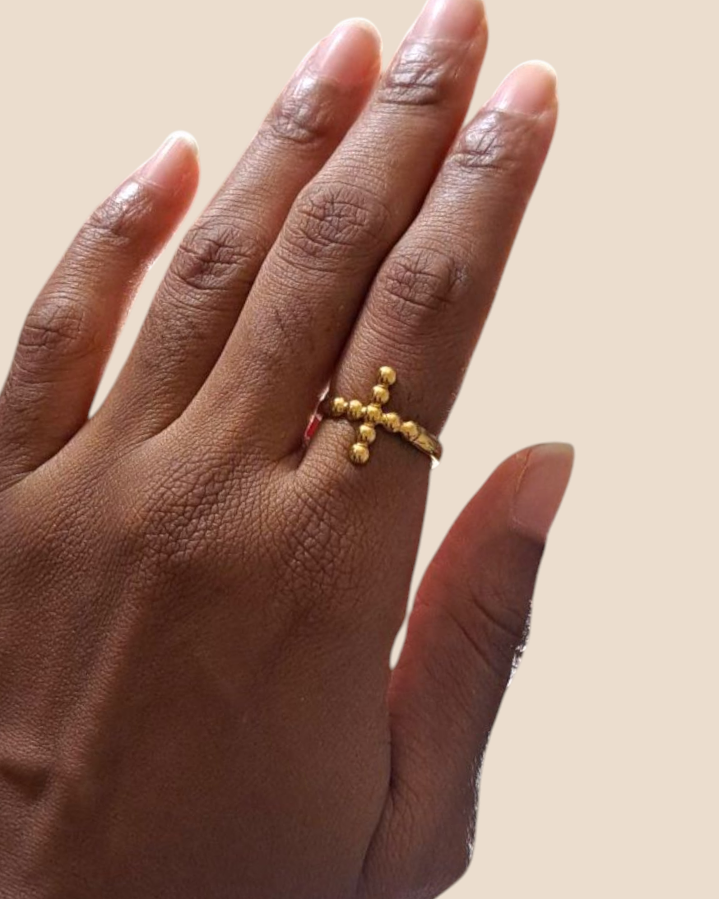 Bague AURORA - Croix Ajustable En Acier Inoxydable Doré