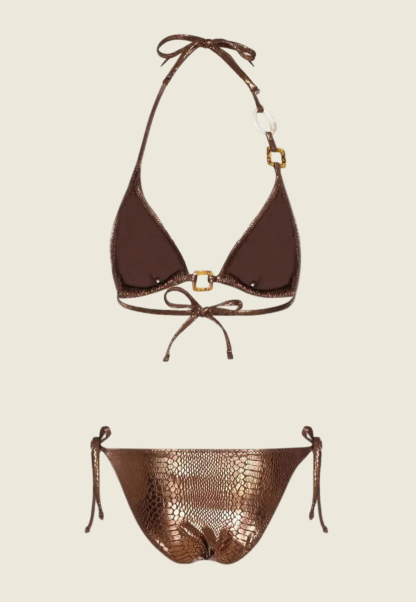 Ensemble Bikini marron détails Bijoux décoratifs