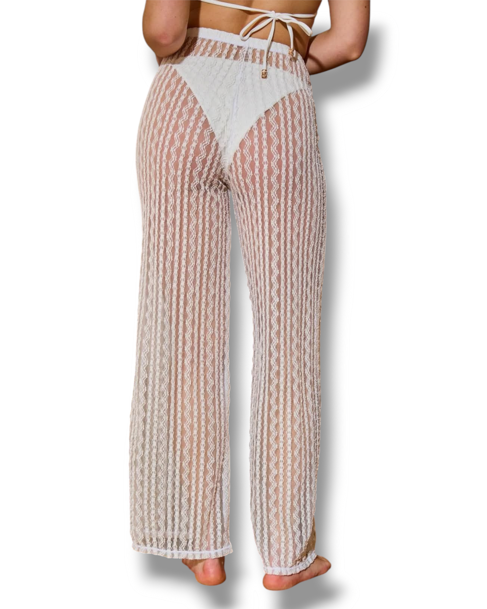 Pantalon de plage femme blanc transparent 