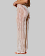Pantalon de plage femme blanc transparent 