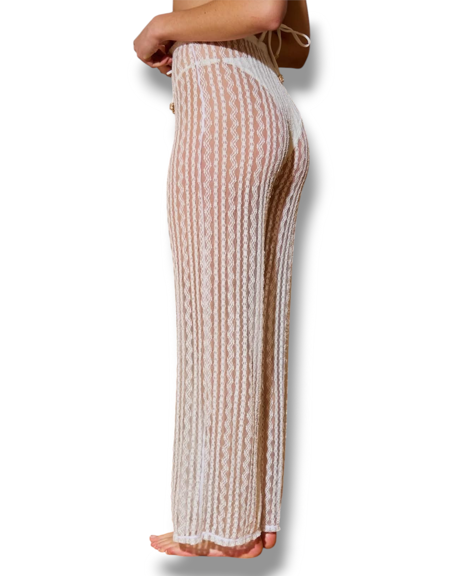 Pantalon de plage femme blanc transparent 