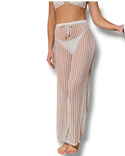 Pantalon de plage femme blanc transparent