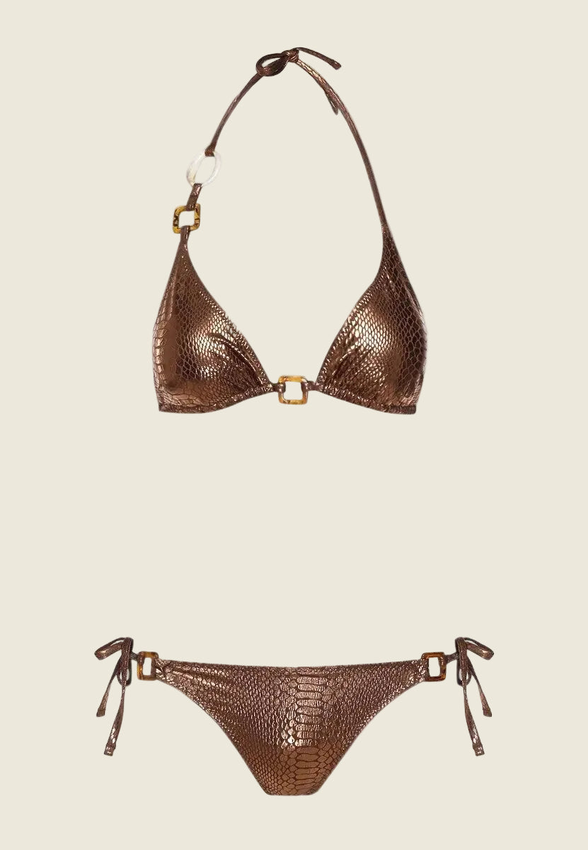 Ensemble Bikini marron détails Bijoux décoratifs