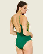 Maillot de bain 1 pièce vert motifs géométriques