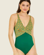 Maillot de bain 1 pièce vert motifs géométriques