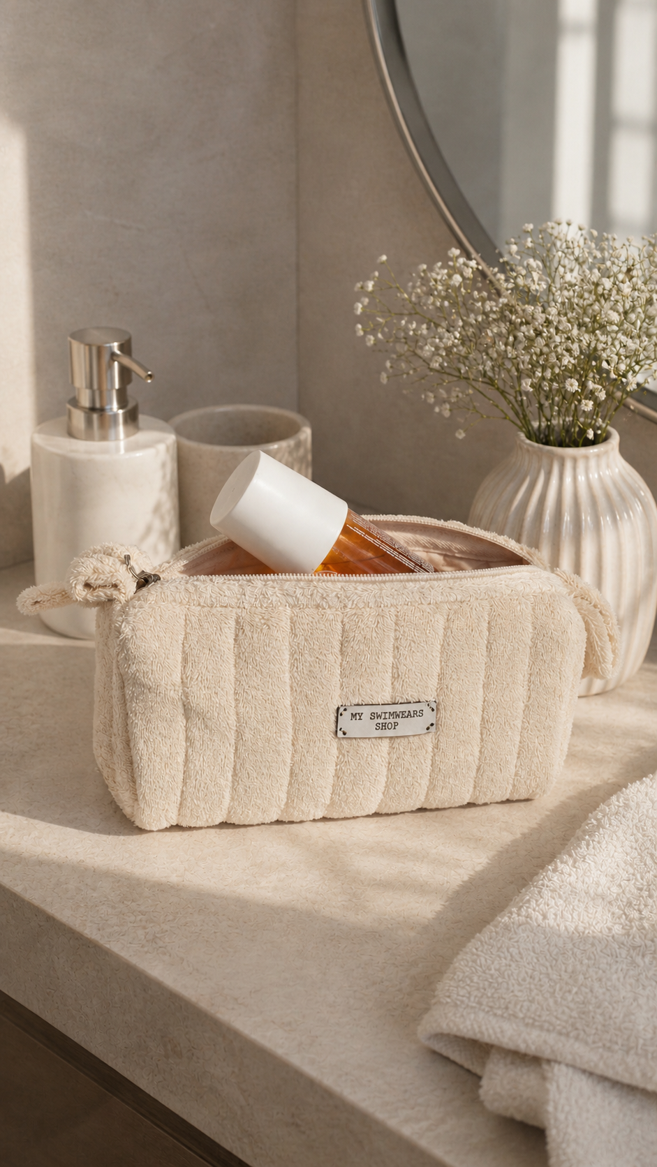 Trousse toilette velours côtelé beige My Swimwears Shop