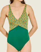 Maillot de bain 1 pièce vert motifs géométriques