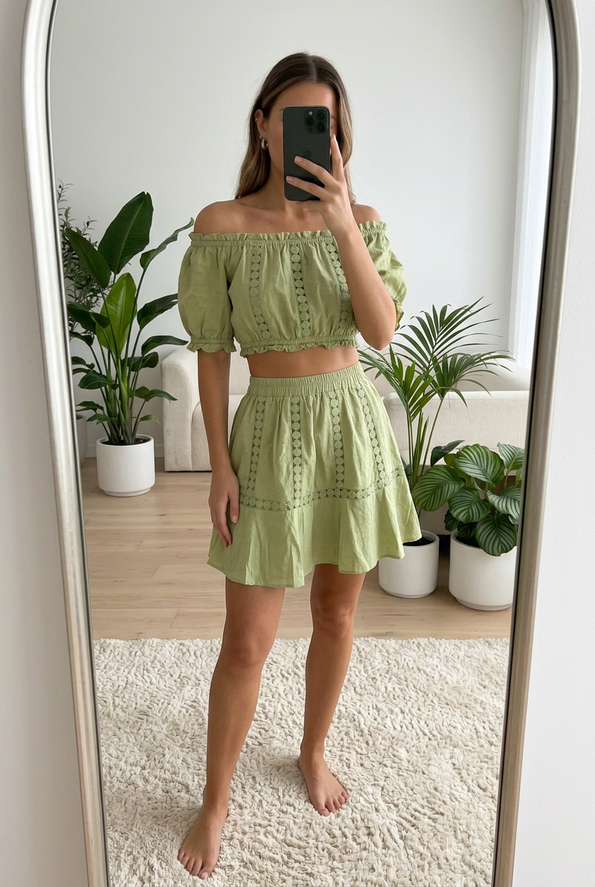 Ensemble top & jupe vert • 100% coton