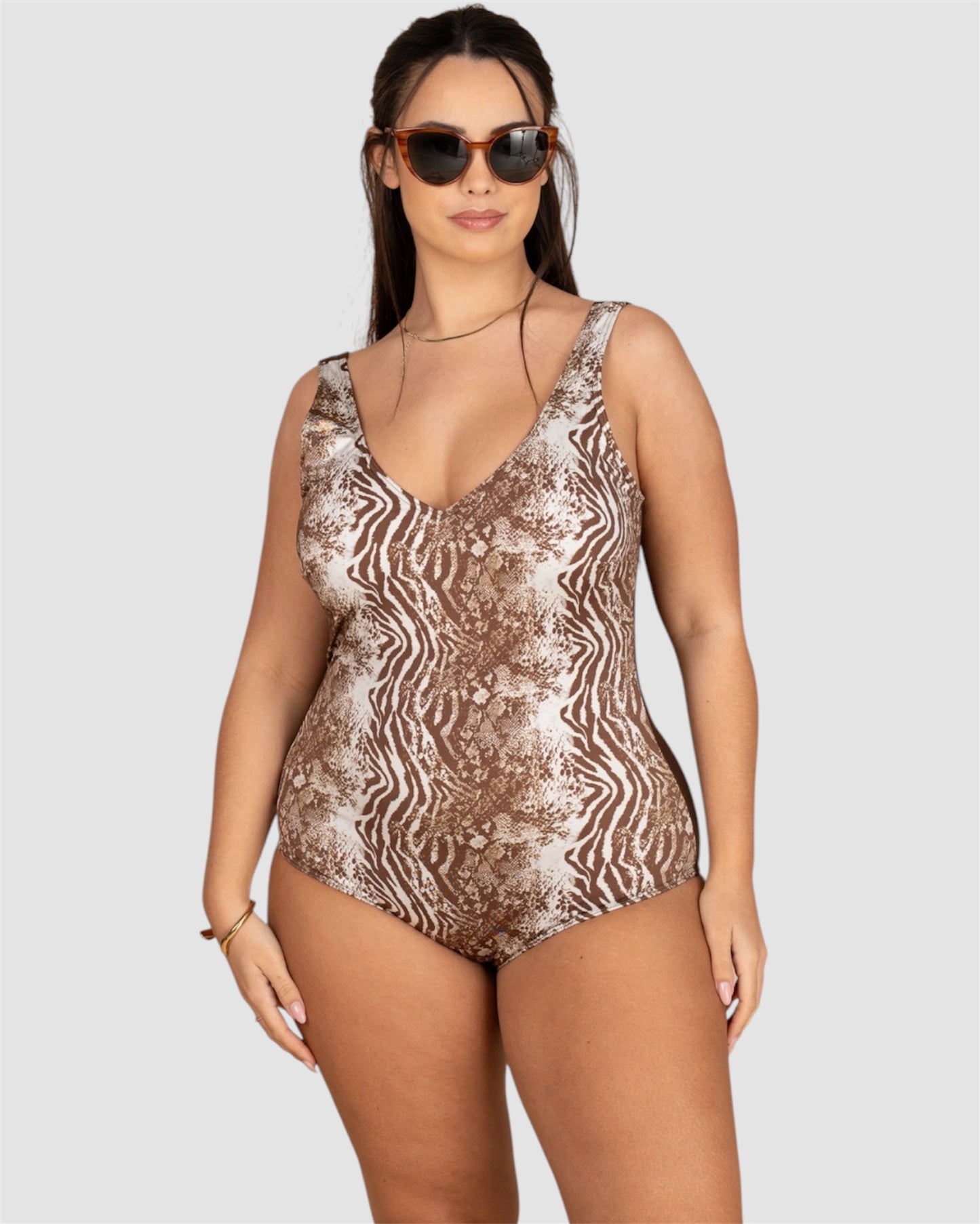 Maillot de bain très grande taille marron et motif animal 