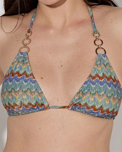 Set bikini triangle ondulé pailleté détails bijoux