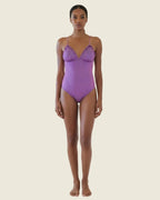 Maillot 1 Pièce Scintillant Lilas • Dos Nu & Fronces Coquillage