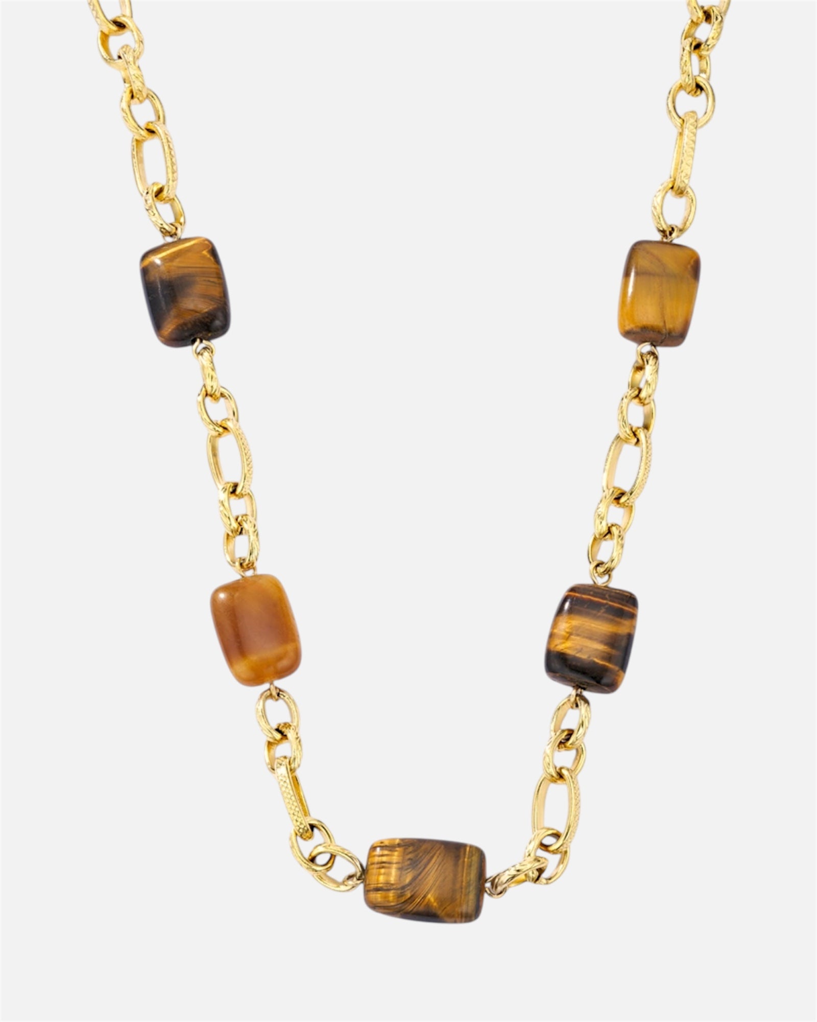Collier doré • détails pierres marron
