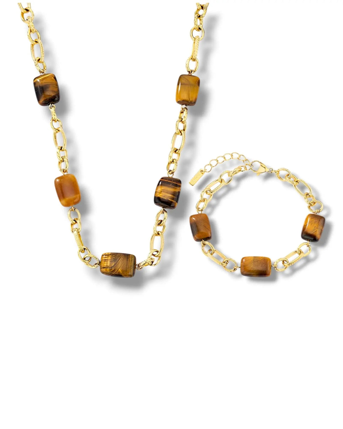 Parure • Bracelet & collier • détails Pierres naturelles œil de tigre marron