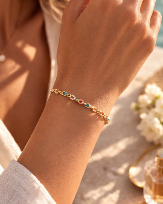 BRACELET MAILLES FORÇATS EN EPOXY COLORÉ ET ACIER INOXYDABLE DORÉ
