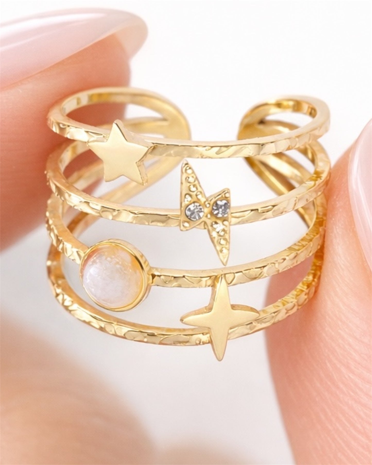 Bague ouverte femme en acier inoxydable doré 