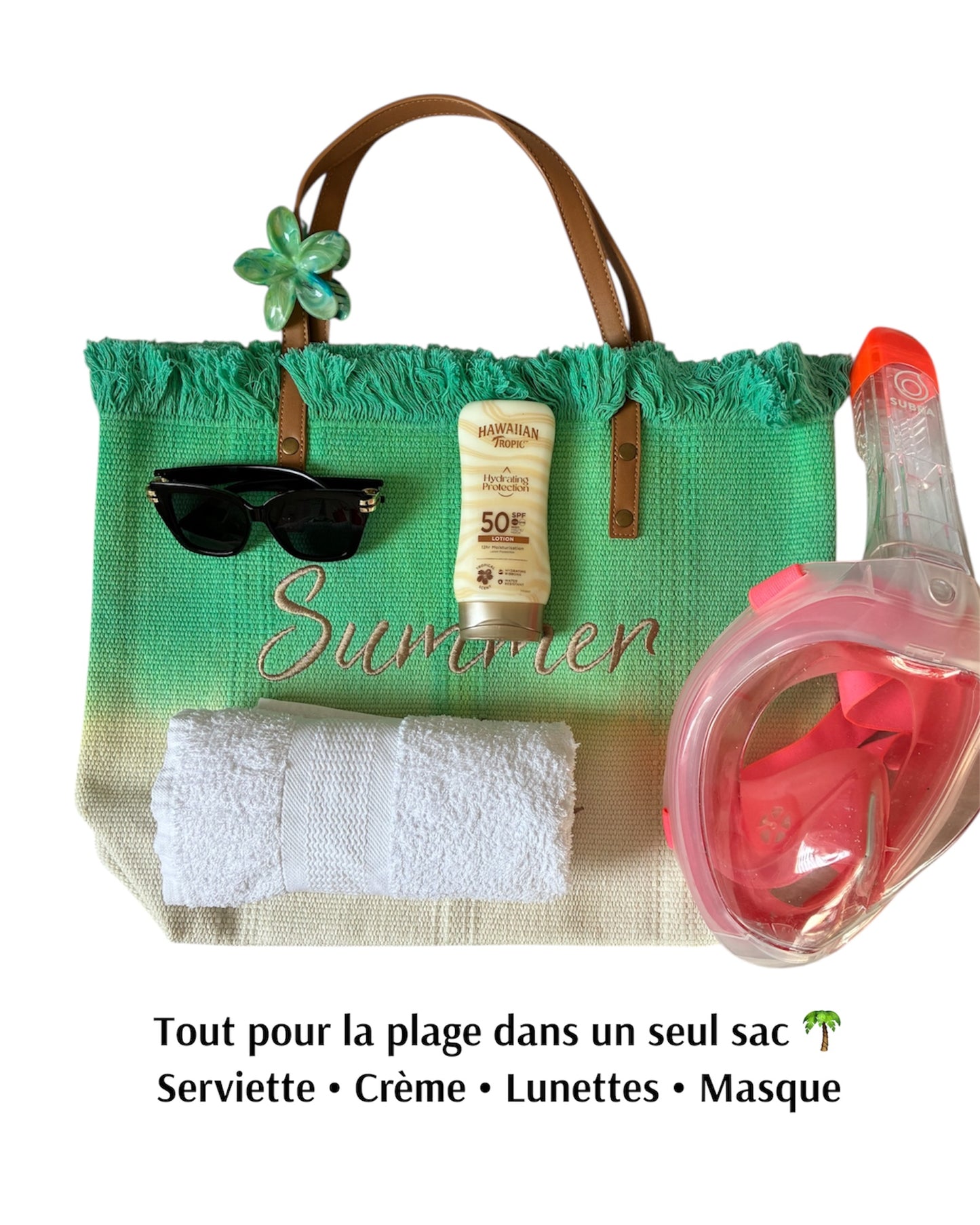 SAC CABAS DE PLAGE SUMMER VIBES - VERT CLAIR