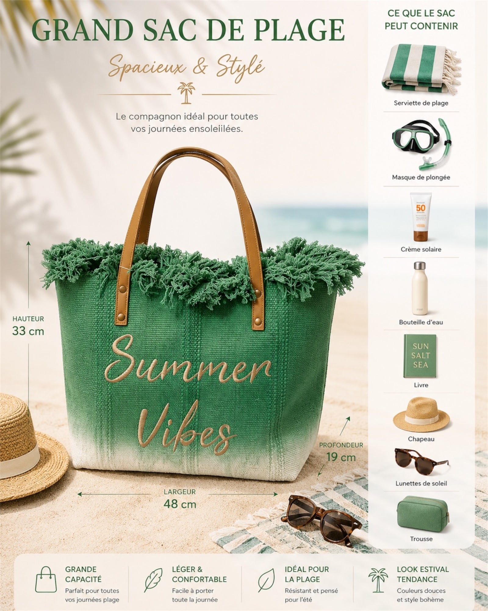 Grand sac cabas de plage