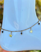 Chaîne de cheville dorée • étoiles de mer & perles colorées