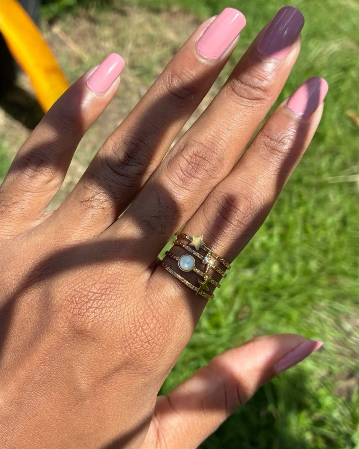 Bague astrale ouverte en acier inoxydable doré