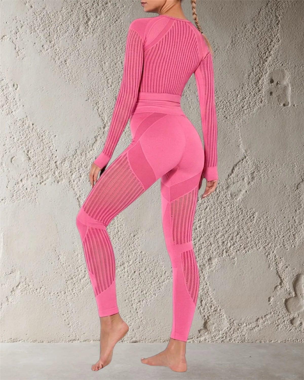 Ensemble de Sport Femme Rose • Legging Taille Haute & Top Manches Longues