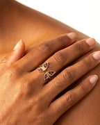 Bague ouverte papillon • zirconium & acier inoxydable doré