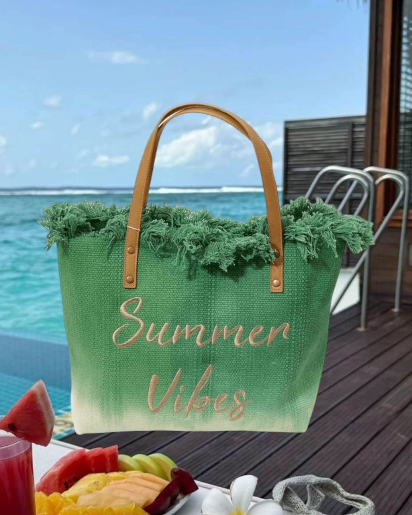 SAC CABAS PLAGE VERT FONCÉ