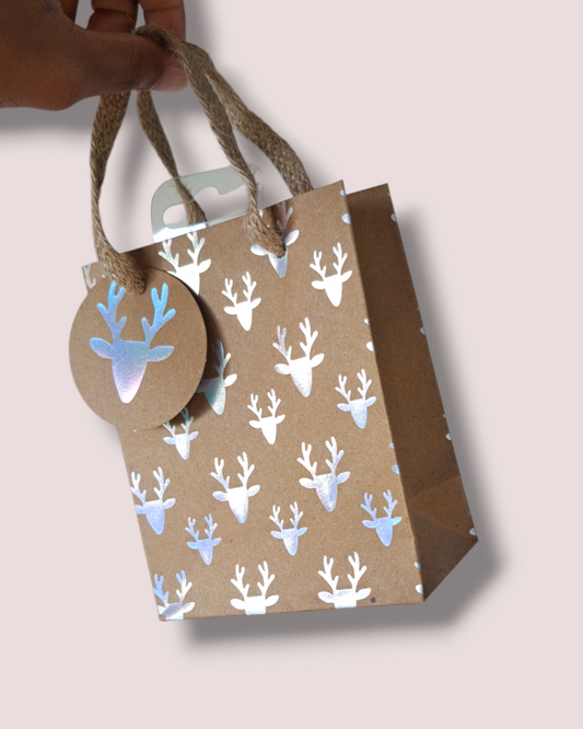 Sac Cadeau Papier Kraft Motifs Têtes De Cerfs