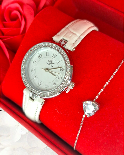 Coffret Cadeau Femme Montre blanche et Bracelet