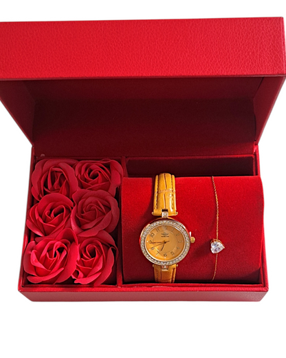 Coffret Cadeau Femme Montre jaune et Bracelet