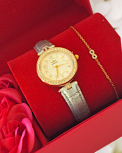 Coffret Cadeau Femme Montre grise et Bracelet