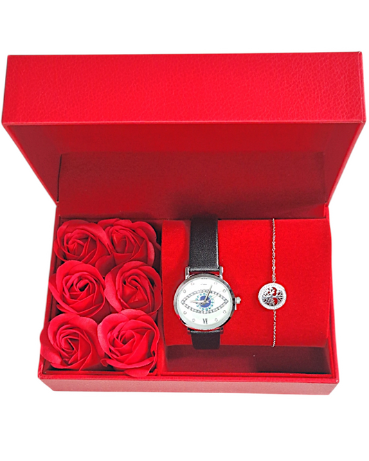 Coffret Cadeau Femme Montre noire et Bracelet