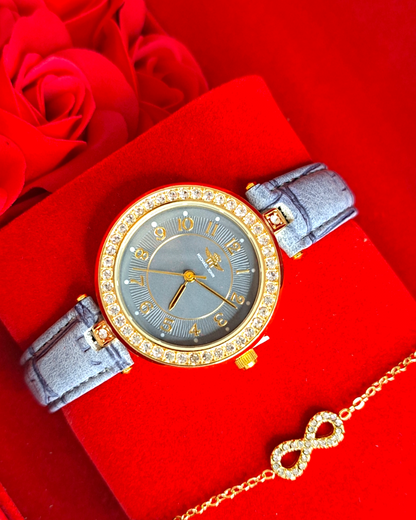 Coffret Cadeau Femme Montre bleue et Bracelet