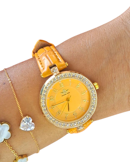 Coffret Cadeau Femme Montre jaune et Bracelet