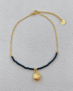Chaîne de cheville en acier inoxydable doré avec perles et pendentifs coquillage