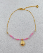 Chaîne de cheville en acier inoxydable doré avec perles et pendentifs coquillage