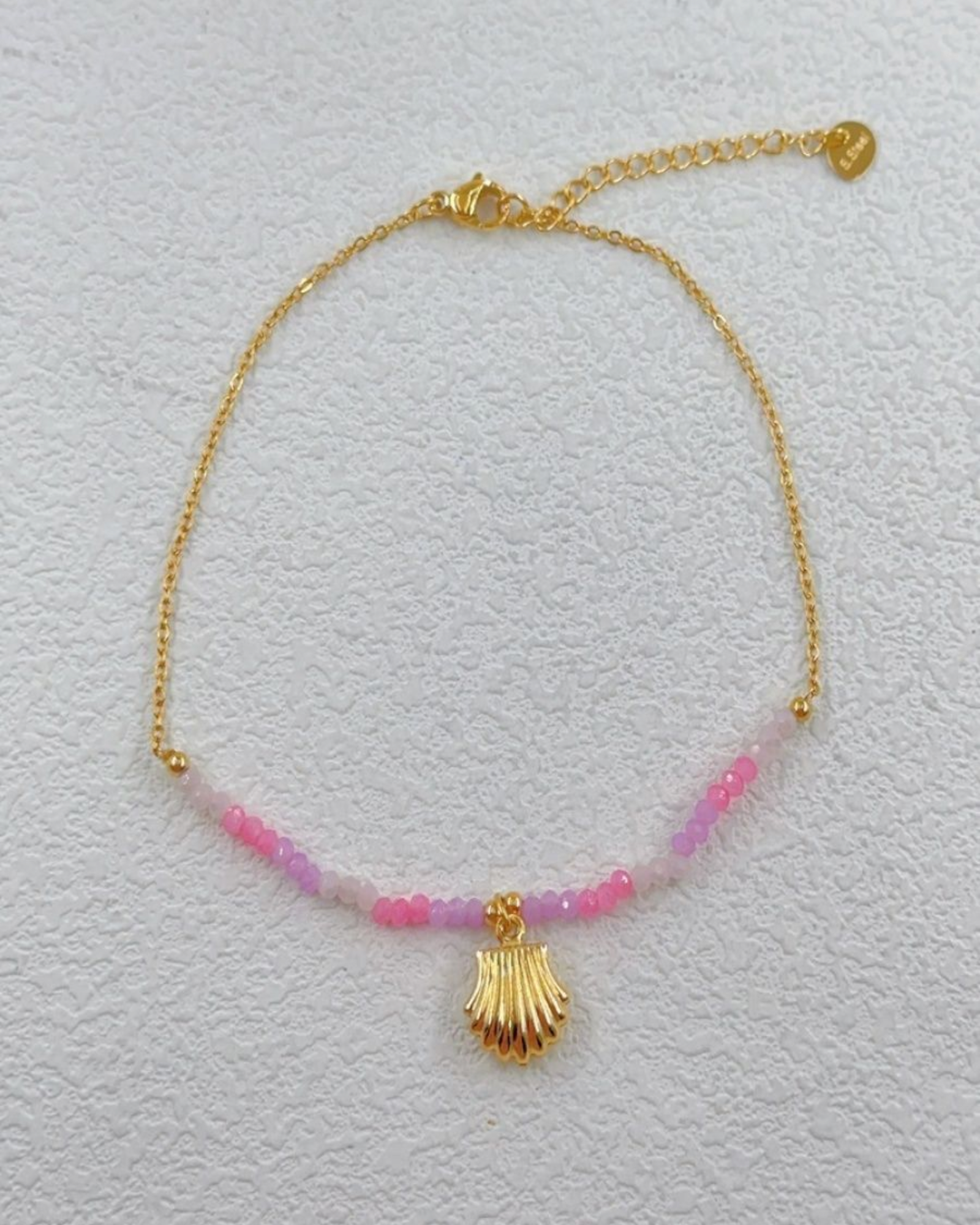 Chaîne de cheville en acier inoxydable doré avec perles et pendentifs coquillage