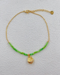 Chaîne de cheville en acier inoxydable doré avec perles et pendentifs coquillage