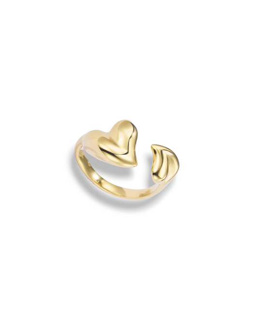 bague coeurs en acier inoxydable dore
